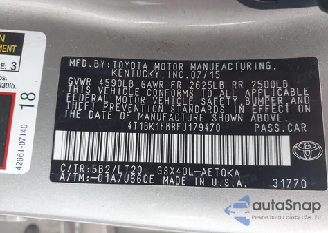 2015 Toyota Avalon Xle Touring из США, поврежденный, VIN 4T1BK1EB8FU179470